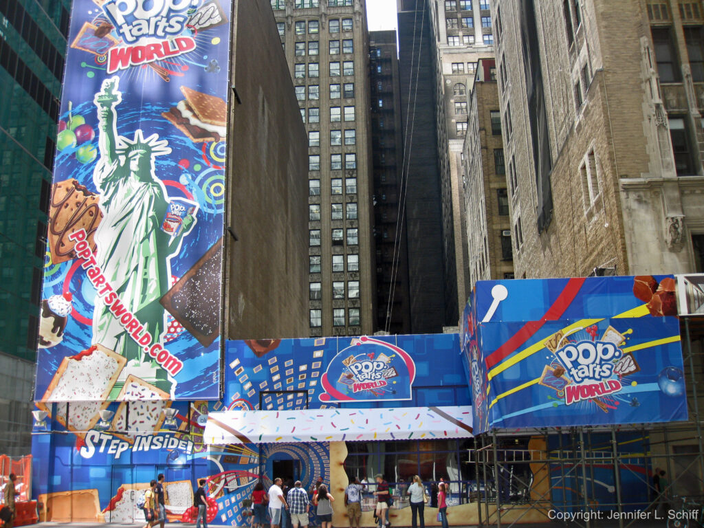 NYC storefront with pop tarts branded wrapping