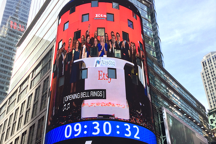 Times Square digital screen with Etsy IPO.