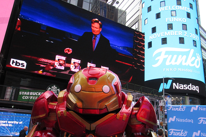 Funko doll posing in Times Square.