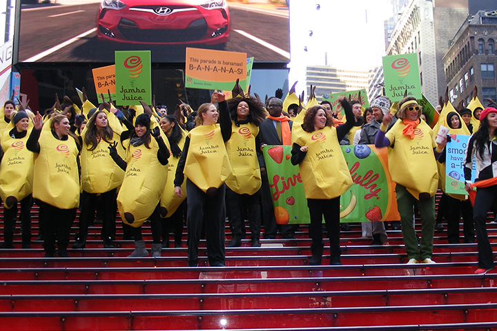 People dressed as bananas in Times Square.