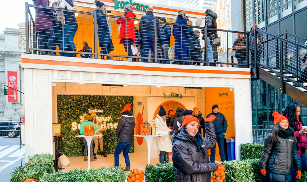 Shipping container with event attendees.